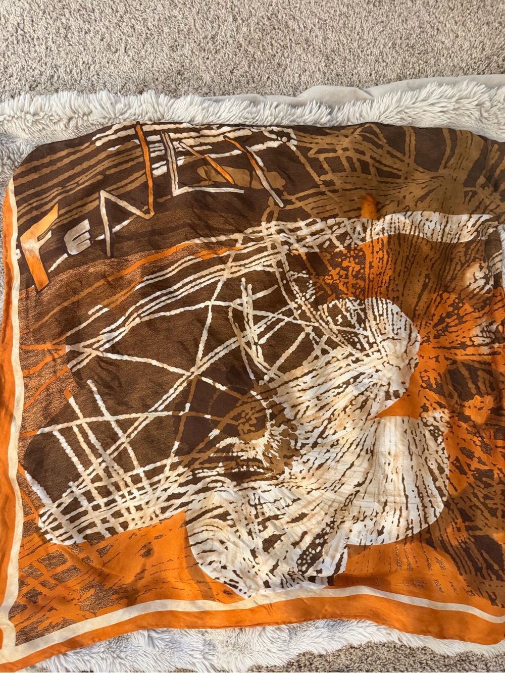 FENDI Abstract 100% Silk Suede Printed Scarf/Headband 32in x 32in